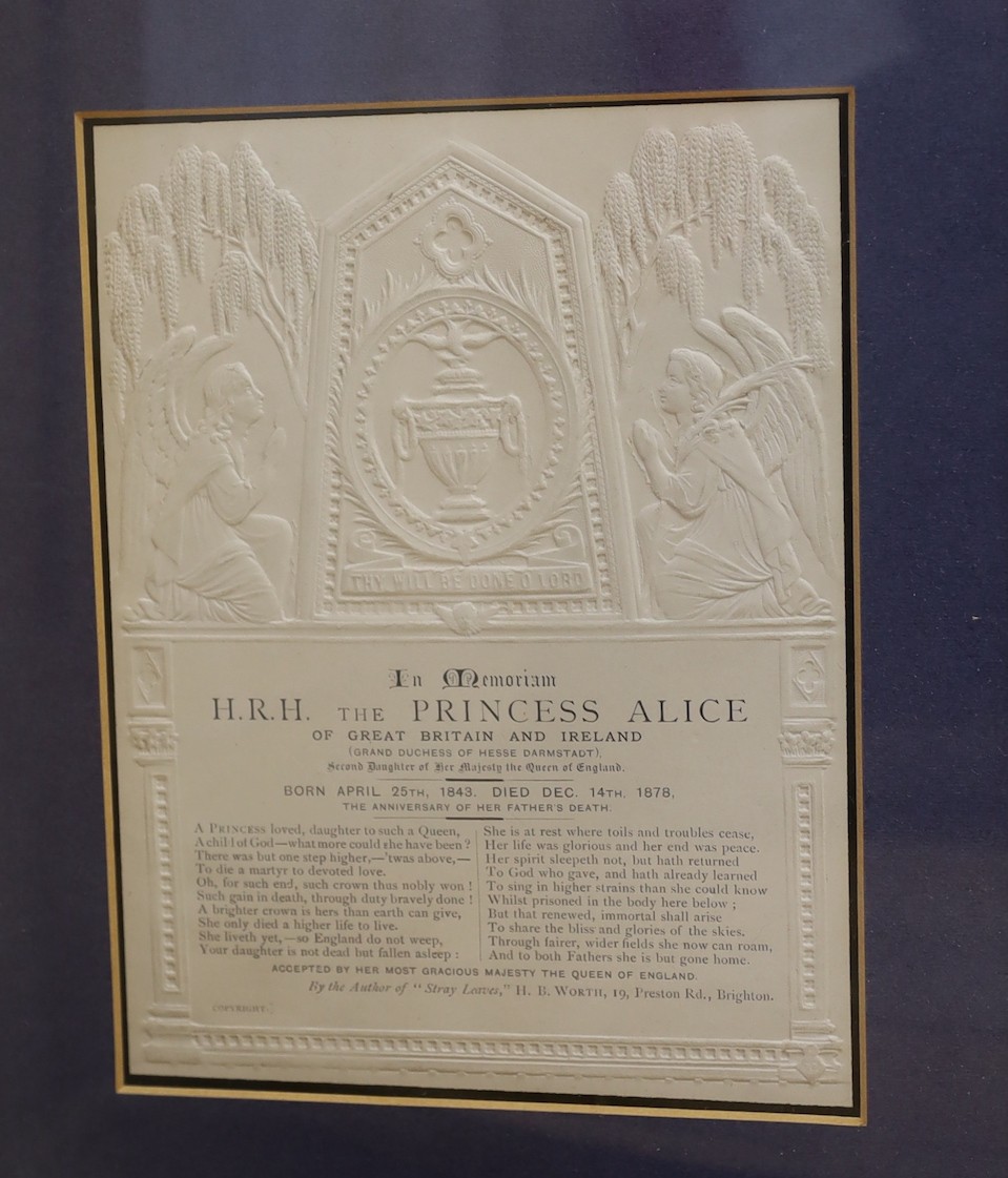 Six framed Royal Interest photographs etc, to include a signature by Queen Victoria